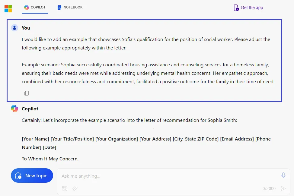 AI letter of recommendation generator Add more content to the letter