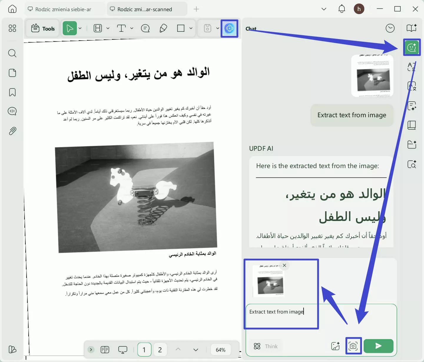 extract arabic text from scanned PDF with UPDF on Windows
