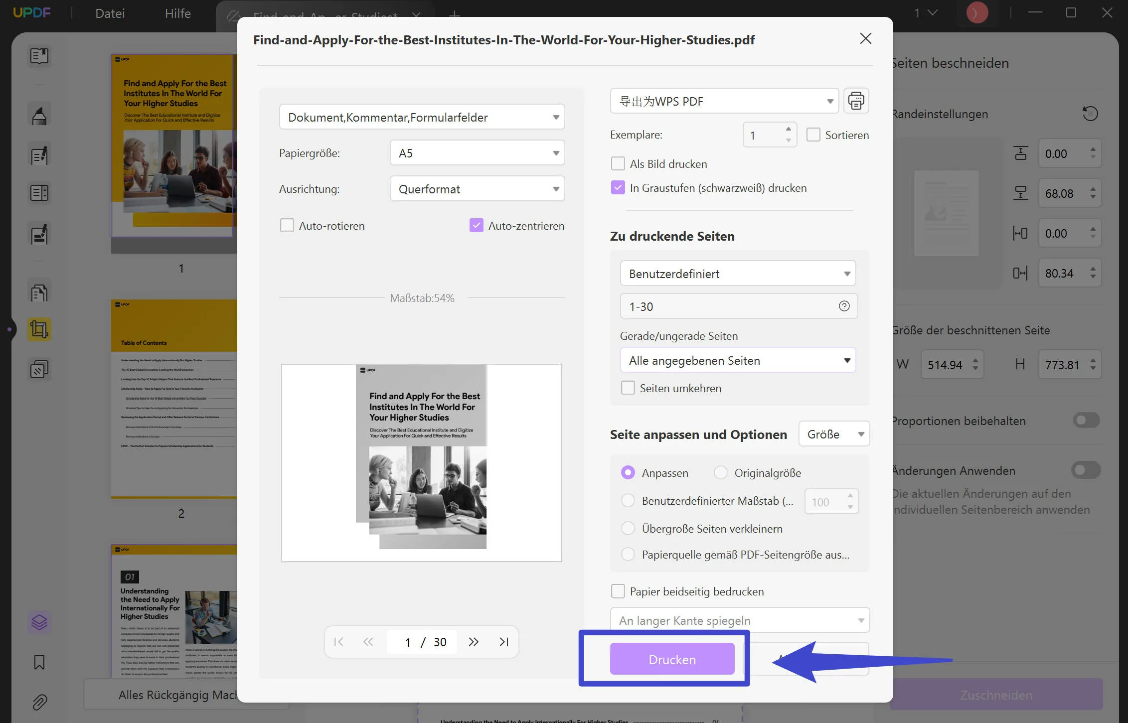 Als Bild drucken mit UPDF