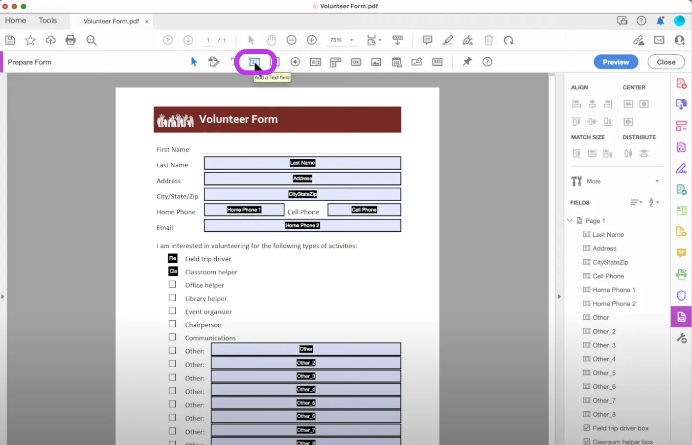 how to wrap text in pdf fillable form Add a Text Box