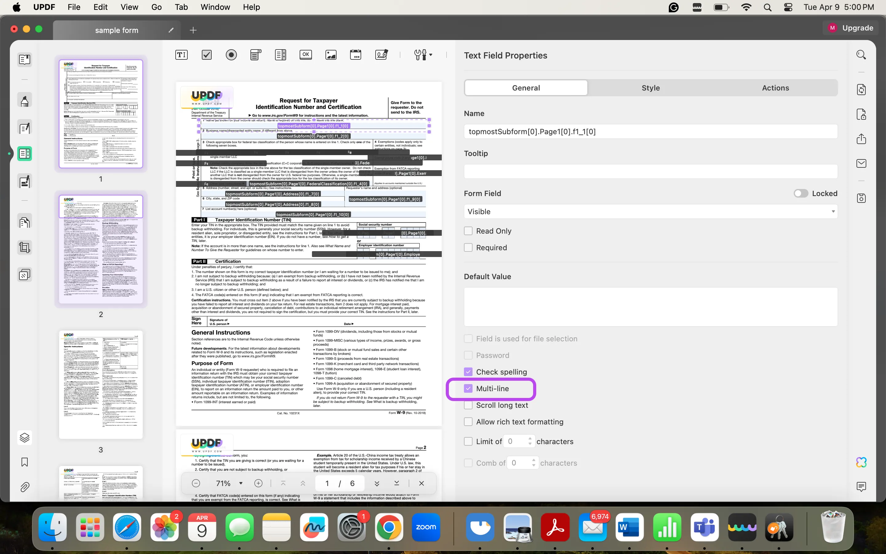 wie man Text in ein ausfüllbares PDF-Formular umbricht Eigenschaften