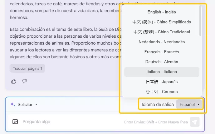idioma de salida