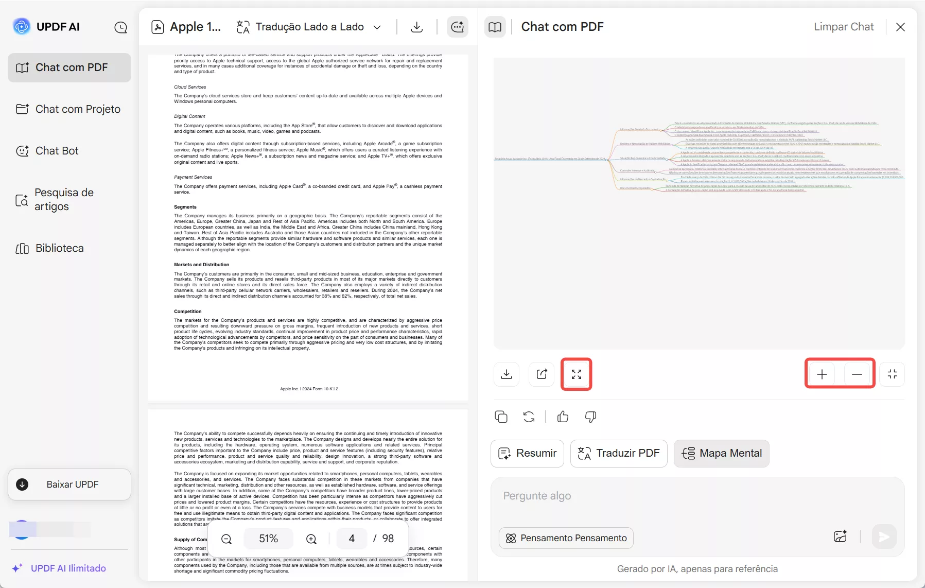 opções de visualização