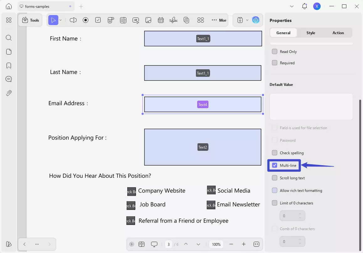 how to wrap text in pdf fillable form Properties
