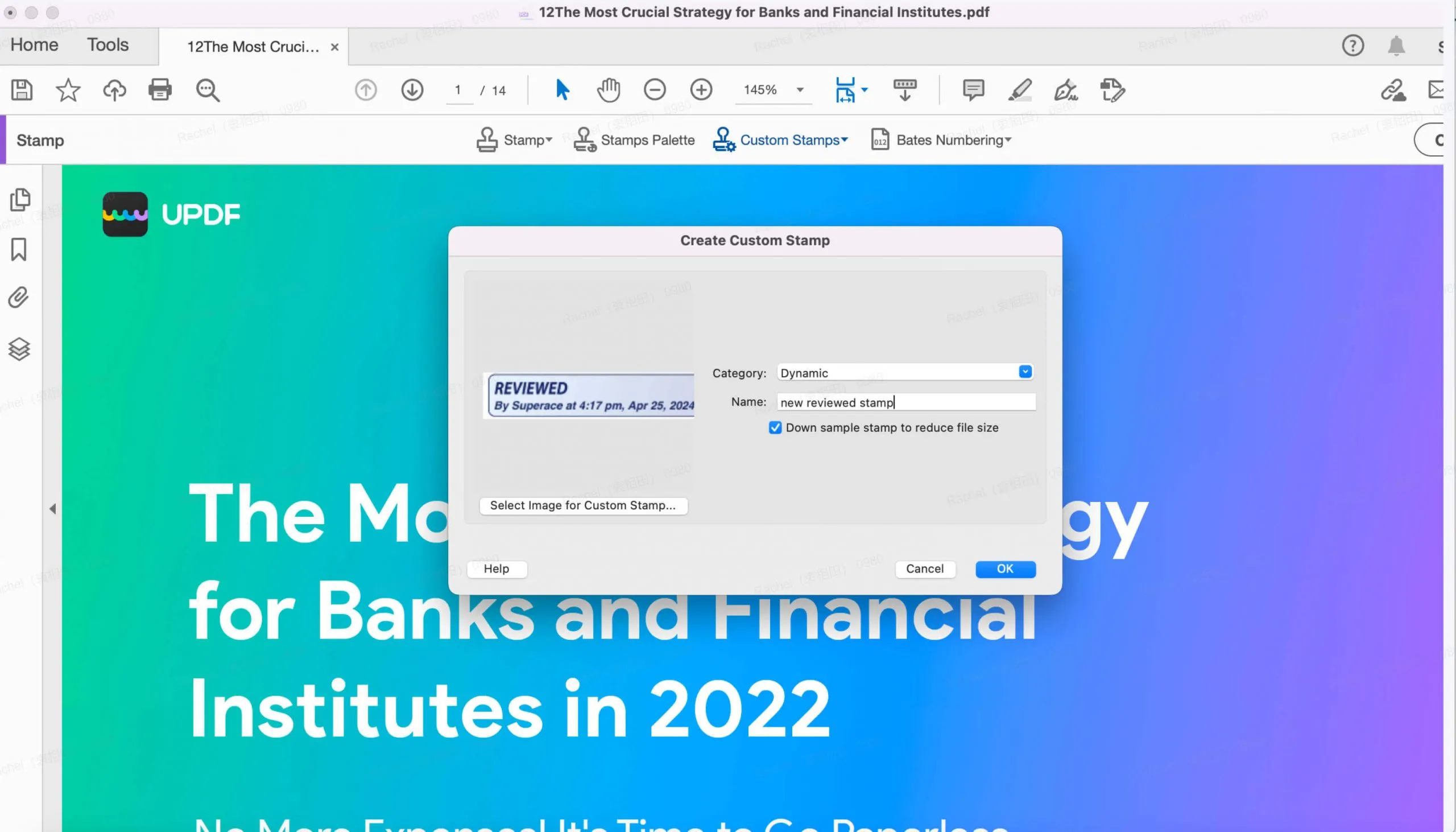 Nombra el sello personalizado en Adobe