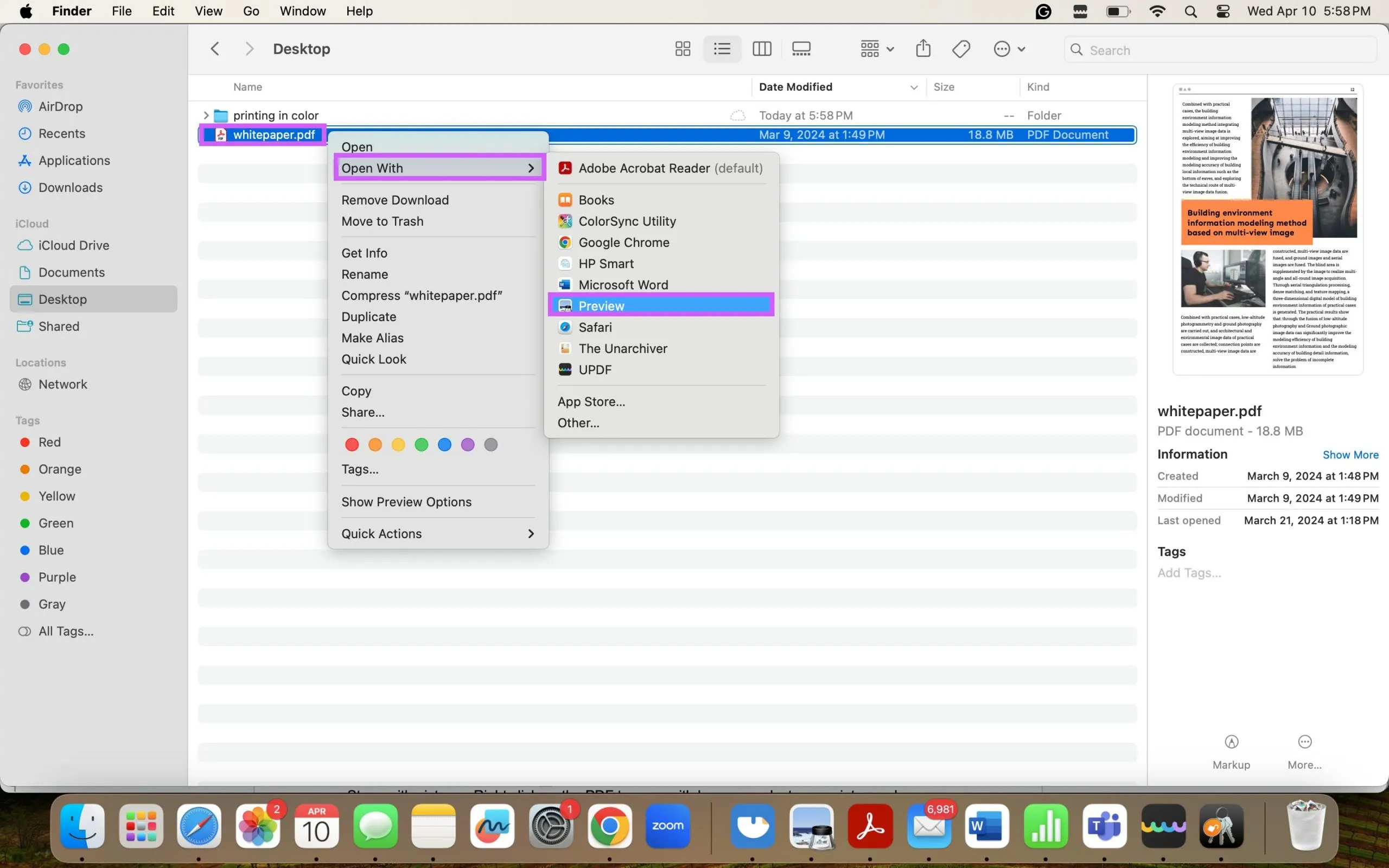 PDF in Farbe drucken Preview Datei öffnen
