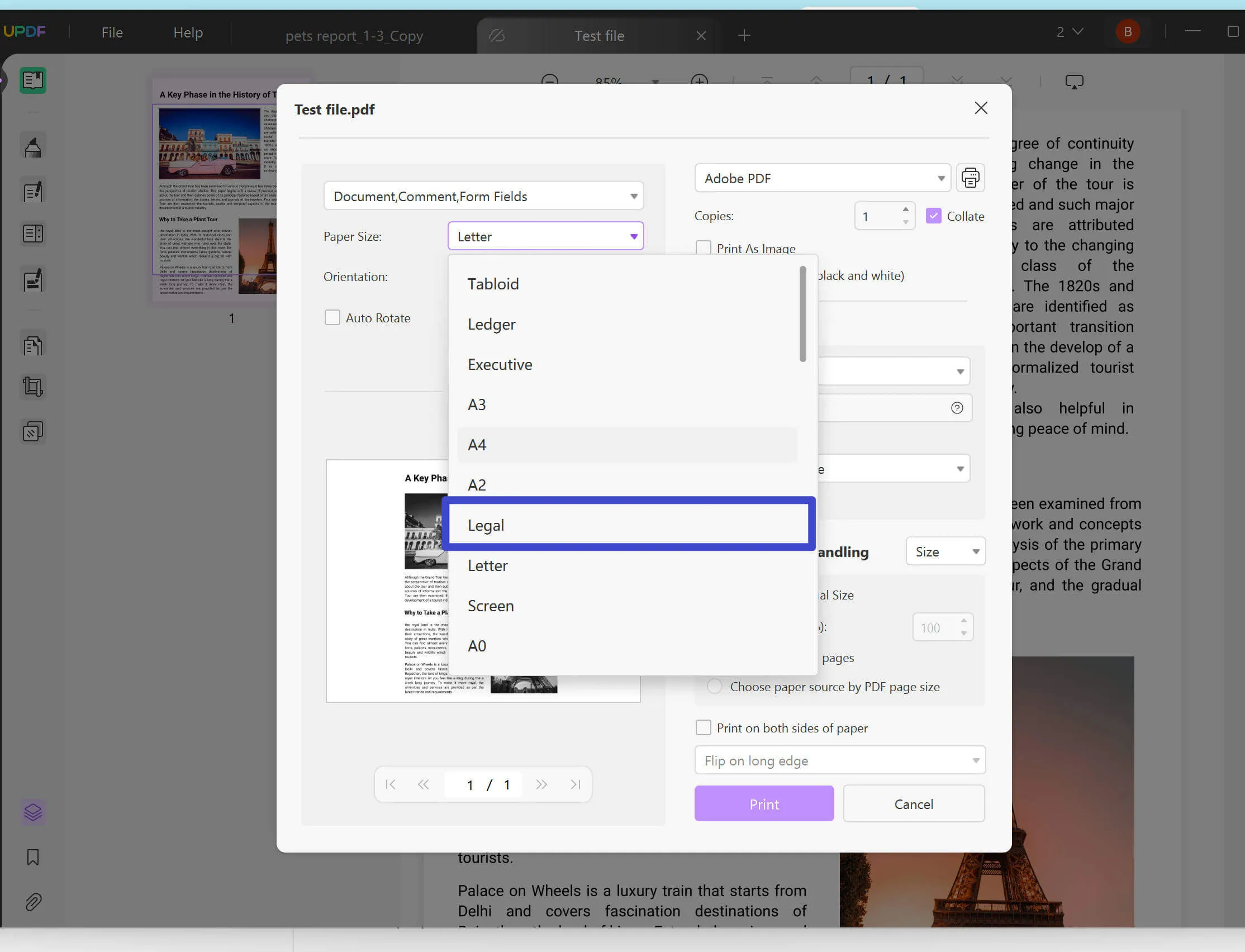 How to print in legal paper size