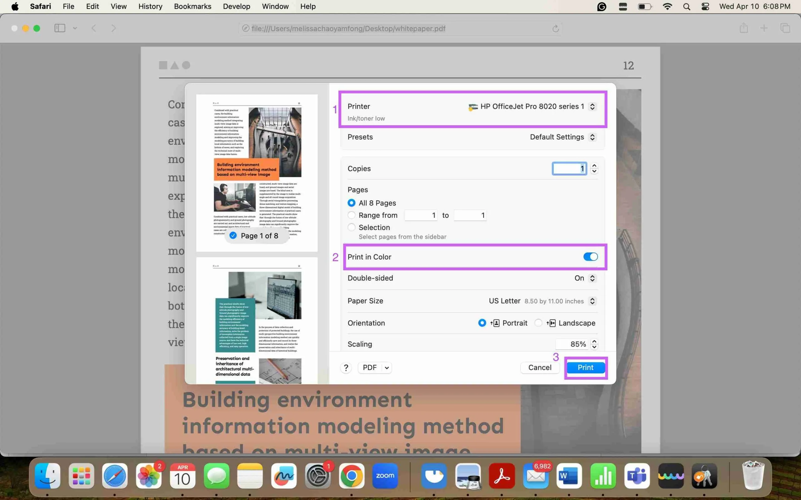 PDF in Farbe drucken Safari drucken
