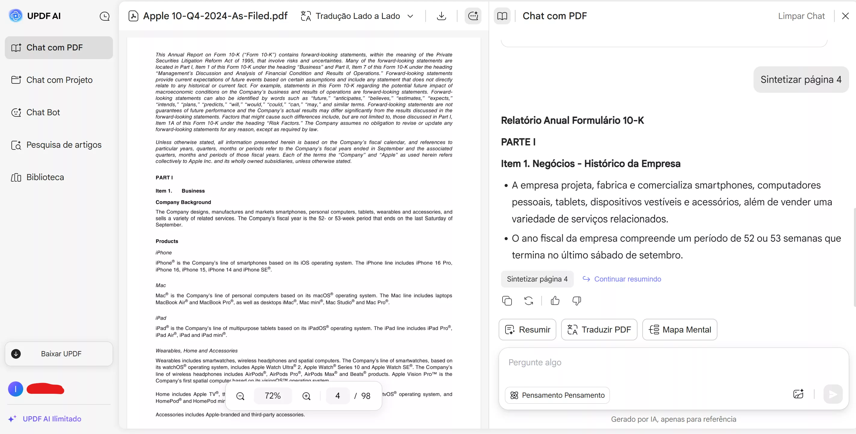 resumir pdf com updf ai