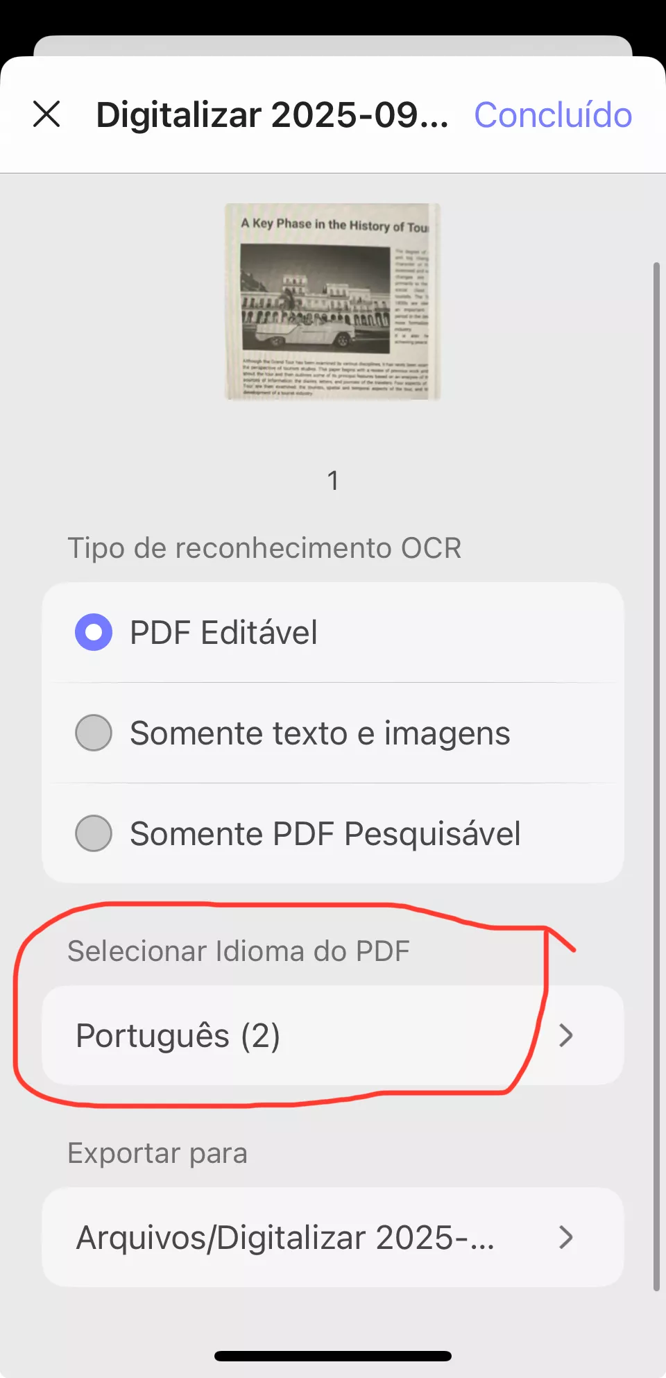 selecionar idioma do pdf