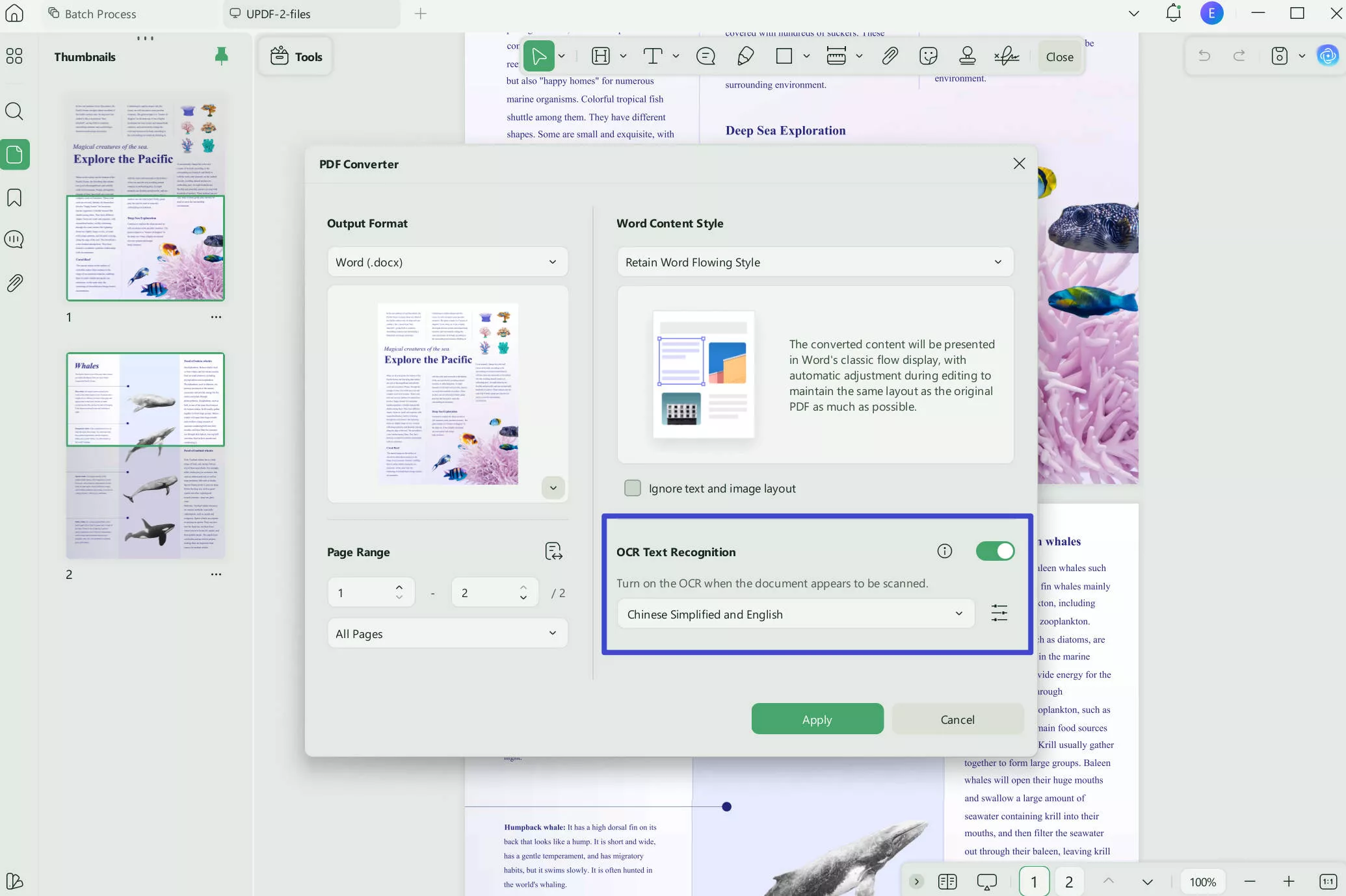 PDF to Word batch apply