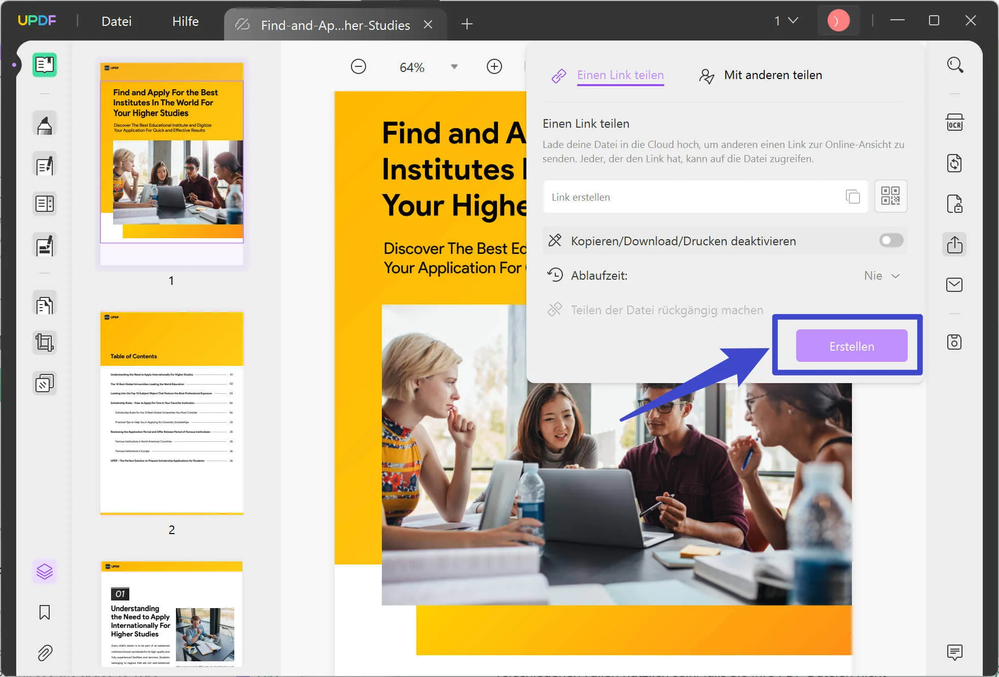 Können Sie eine PDF-Datei über Text Share File mit Link auf Windows senden?