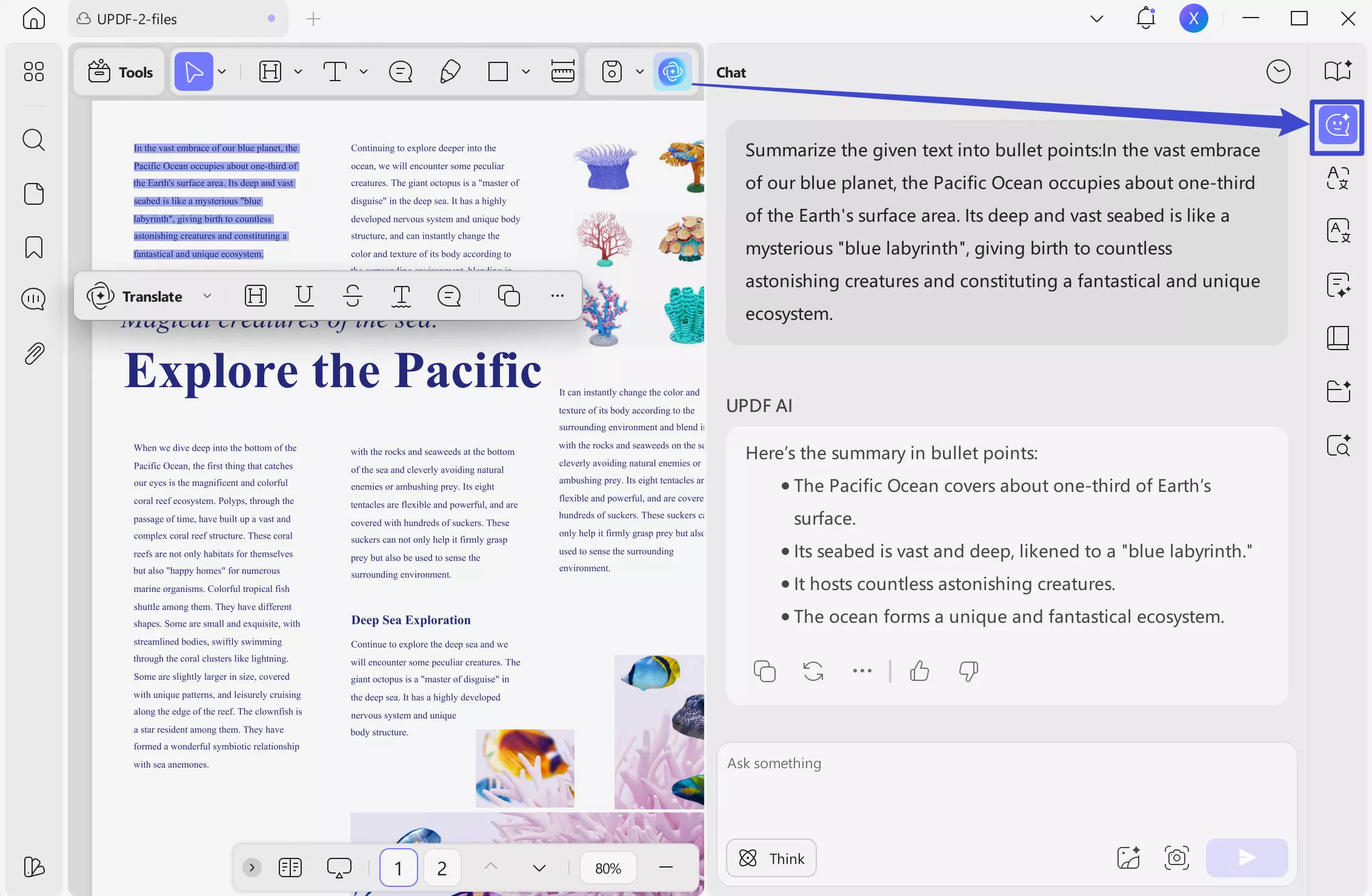 summarize into bullet points updf ai summarize