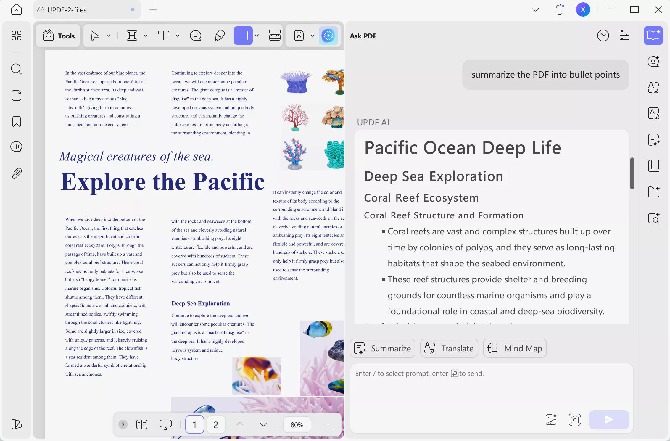 summarize into bullet points updf ai summarize