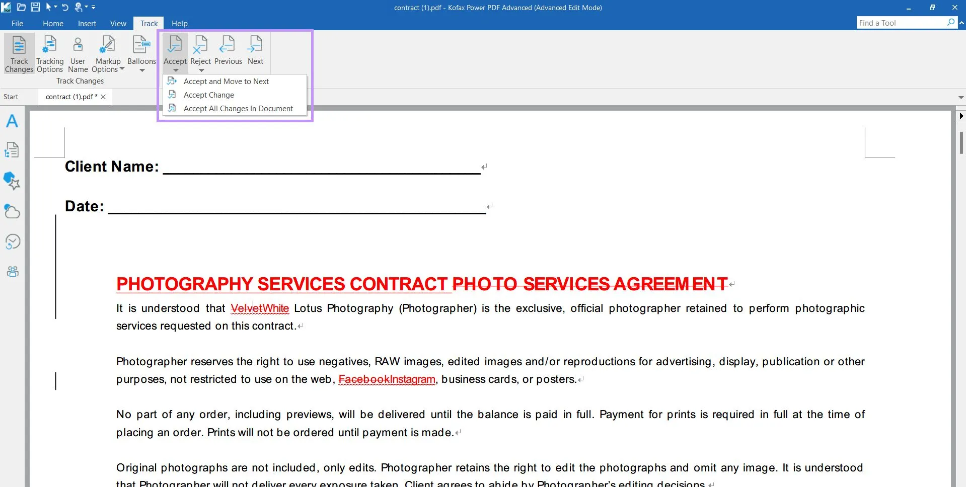 PDFの変更を追跡する tungsten power pdf convert