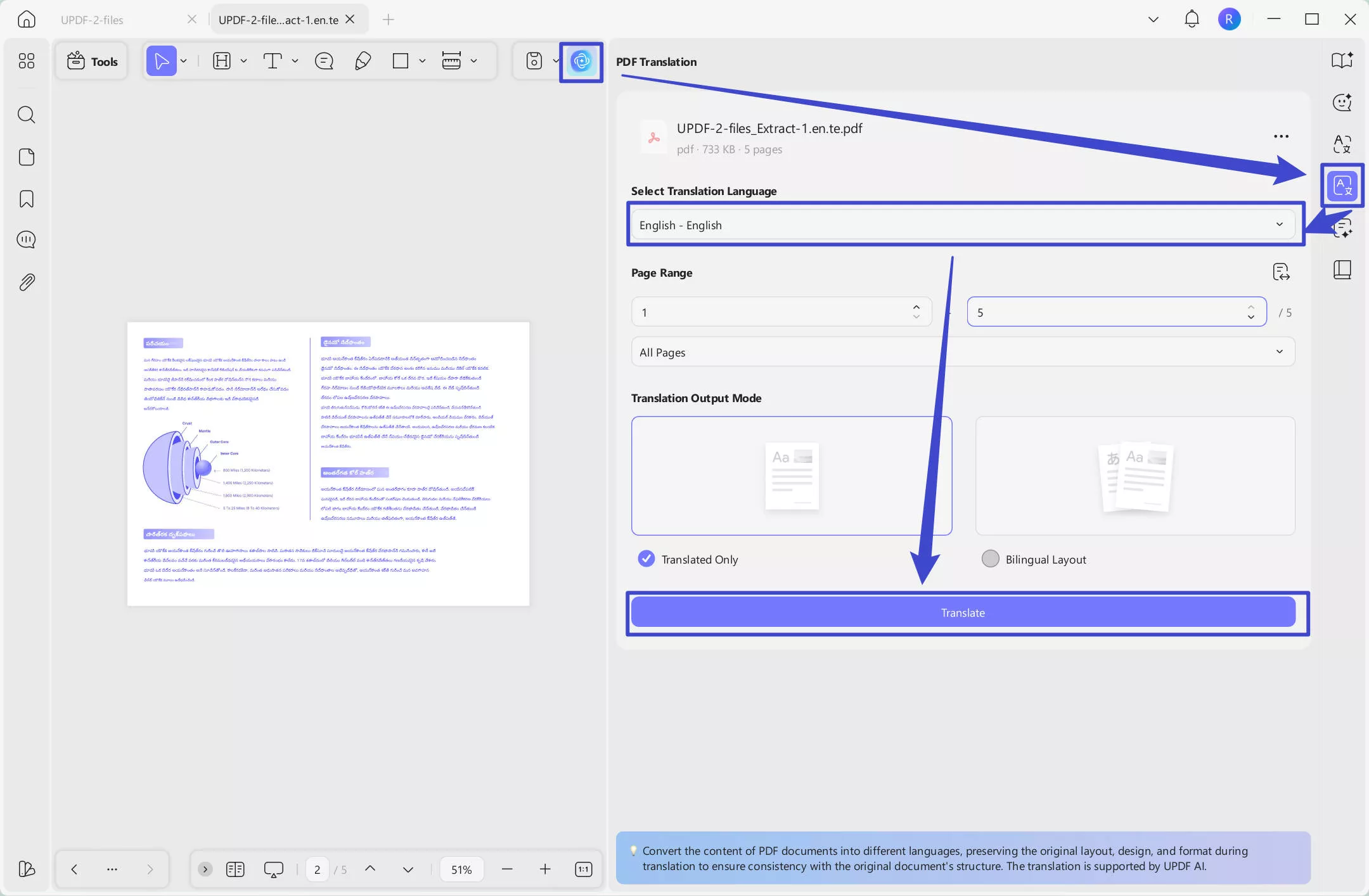 PDF translate with UPDF on Windows