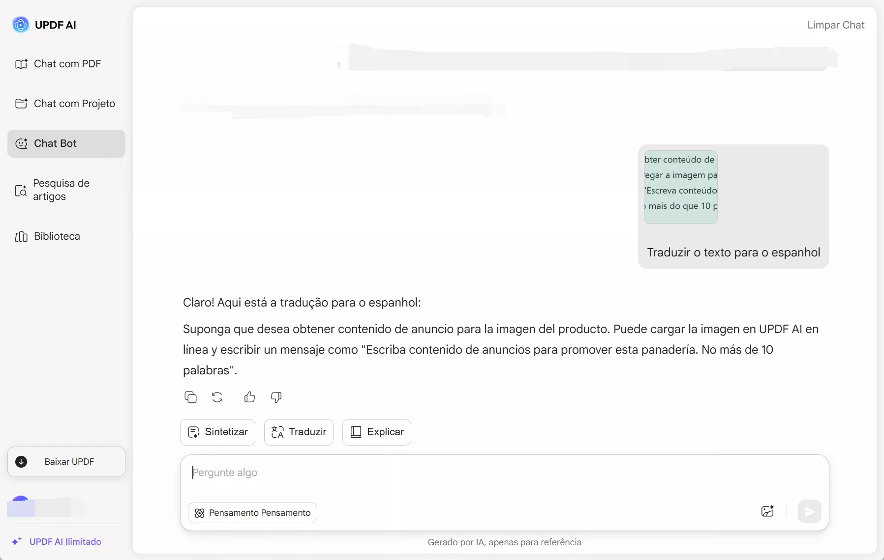 Traduzir texto na imagem