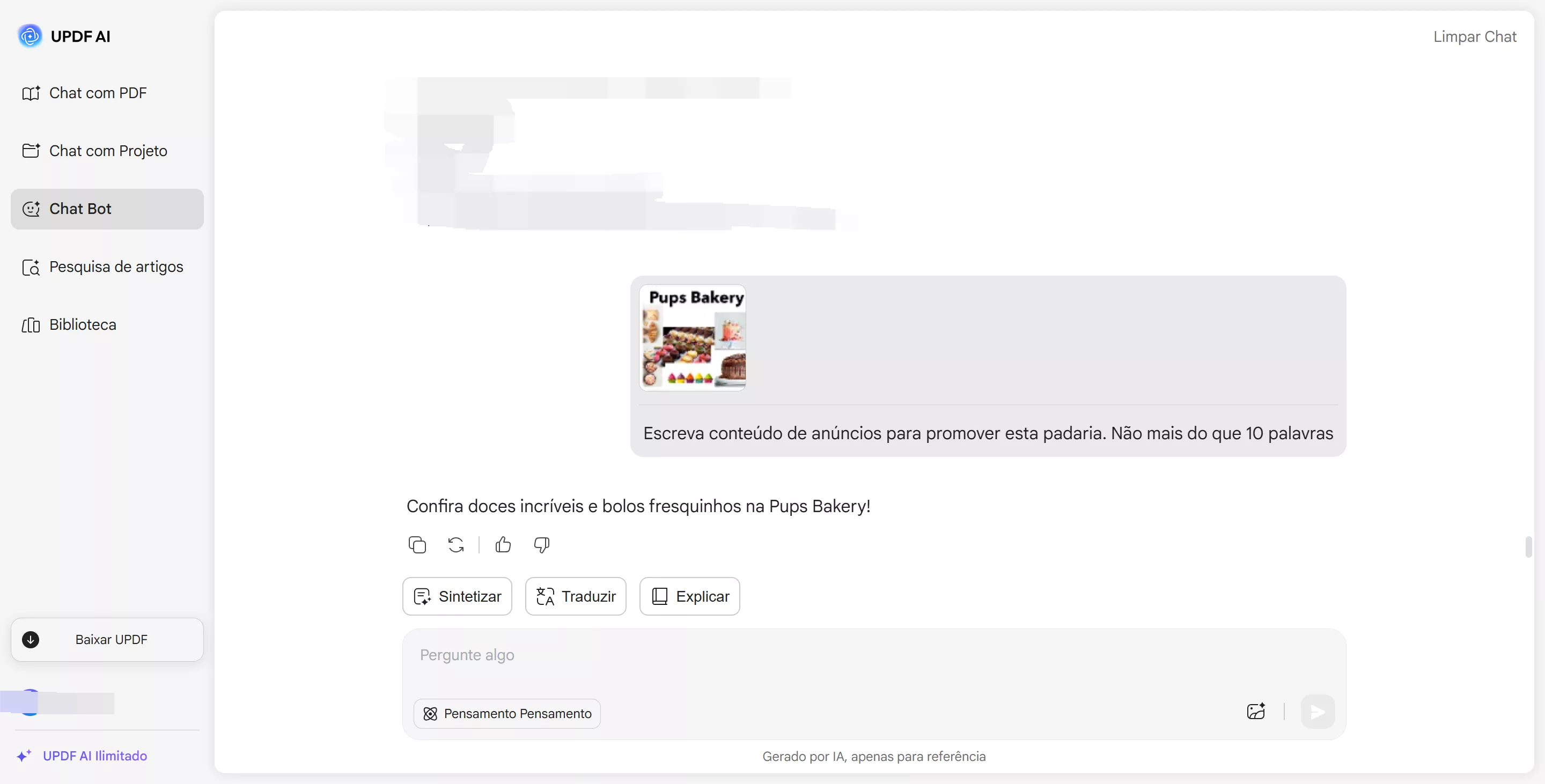 gerar conteúdo sobre a imagem