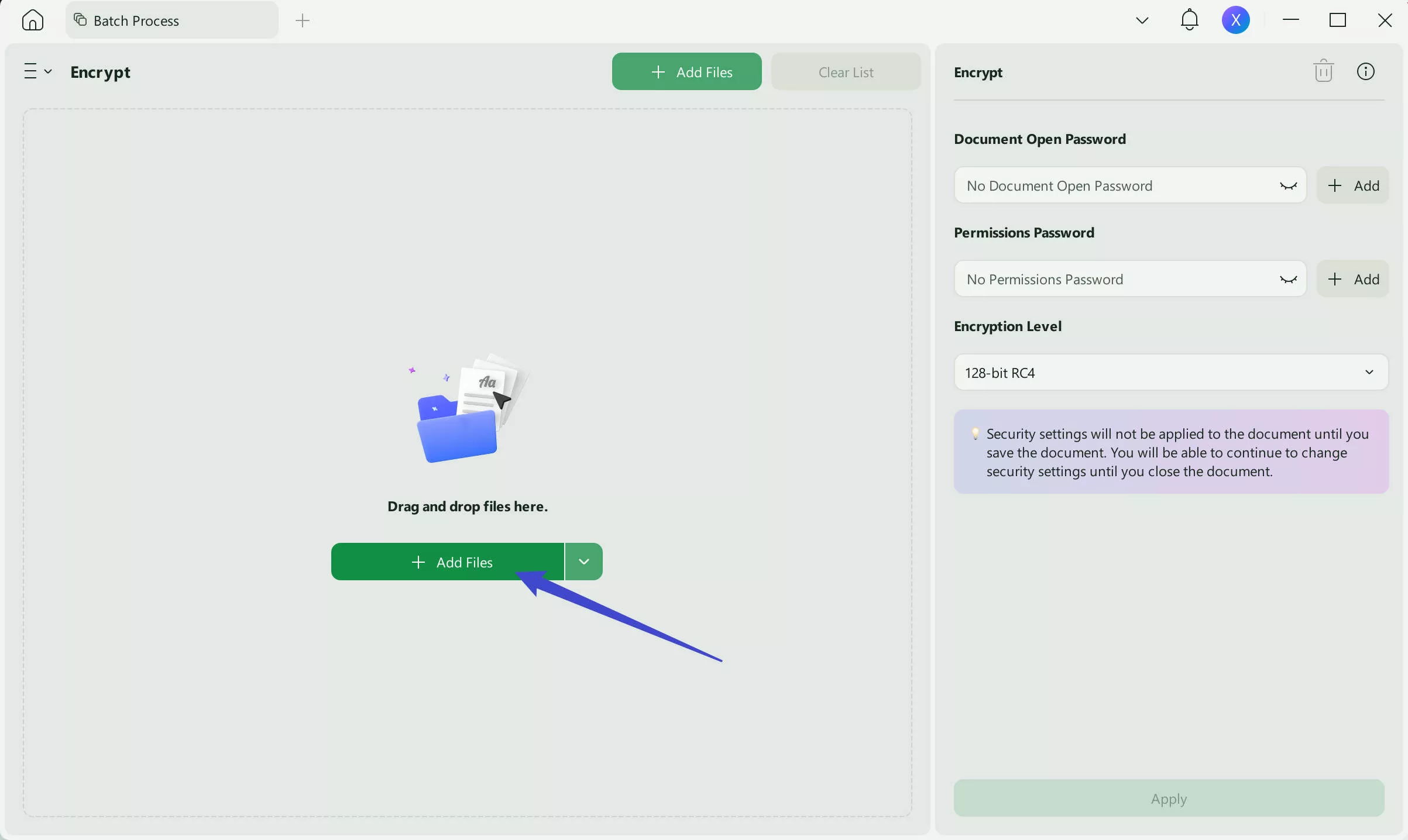 batch encrypt pdf add file