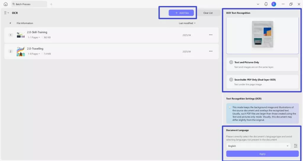 add files to batch ocr