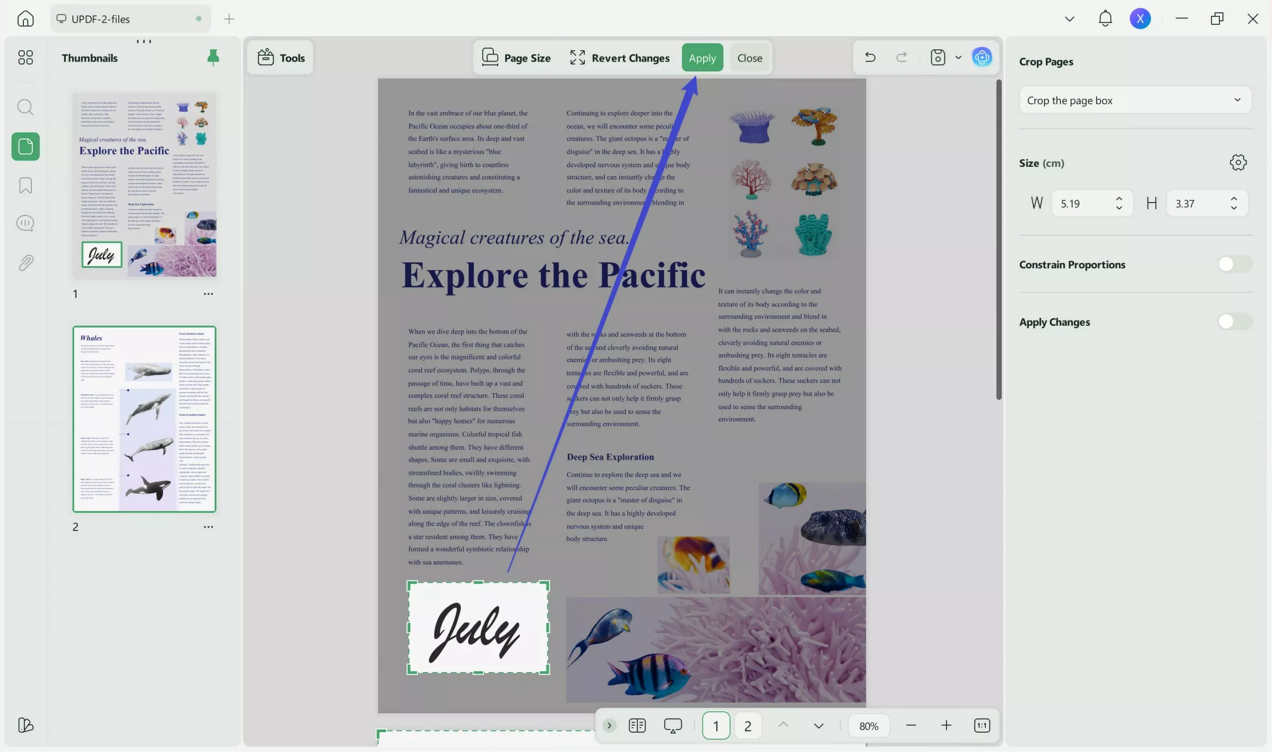 adjust to crop pdf signature with UPDF