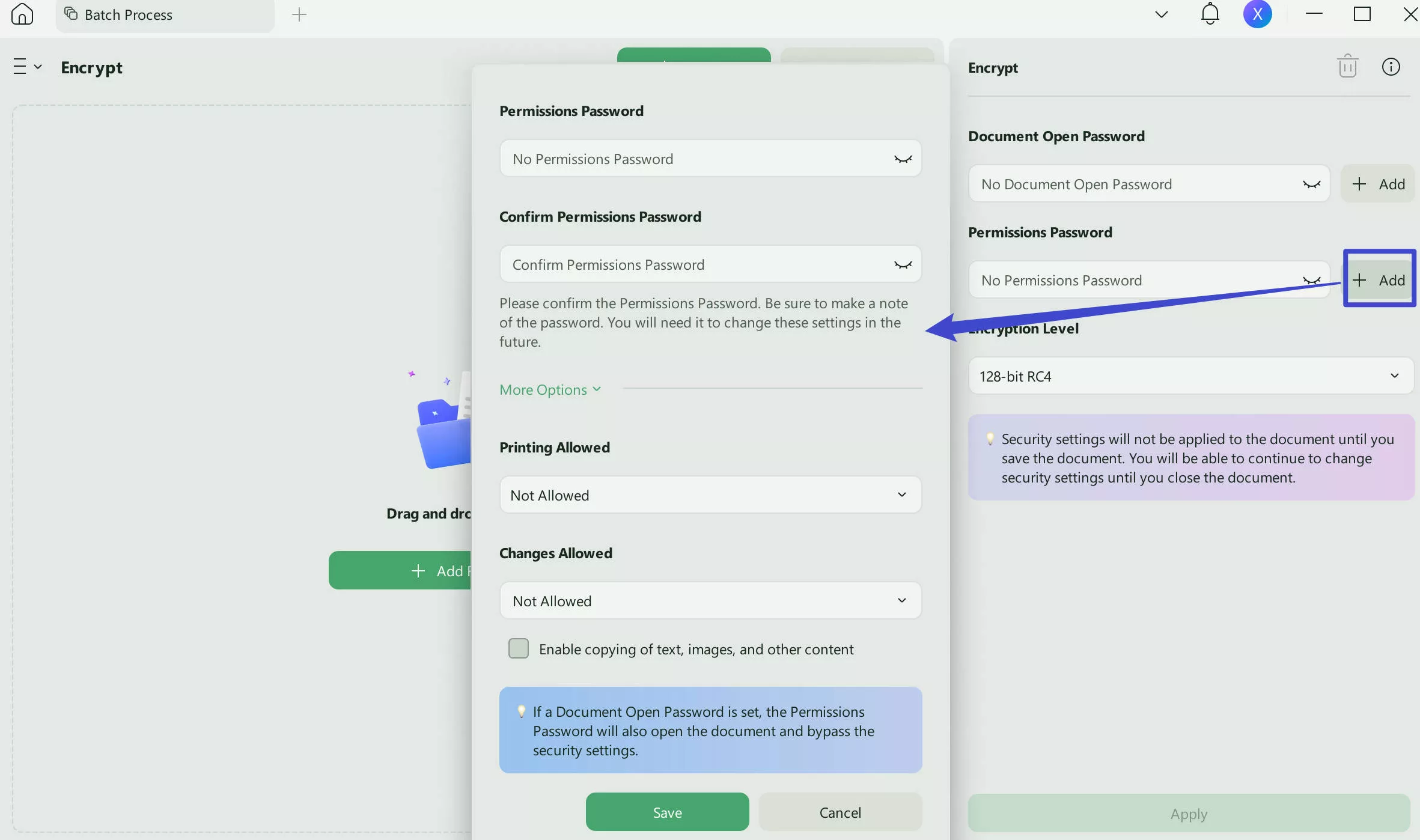 batch encrypt pdf permissions