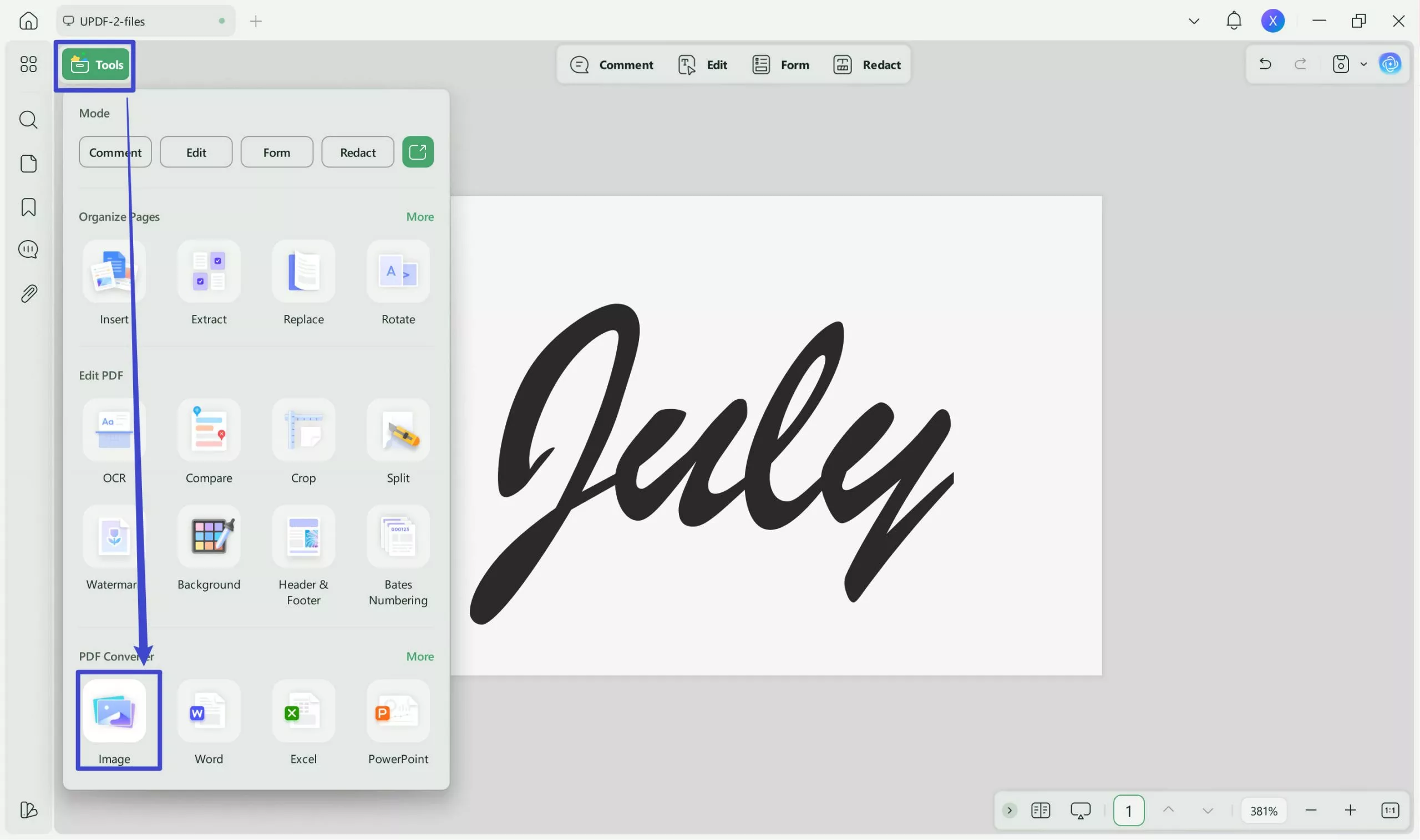 export the cropped signature to image format with UPDF