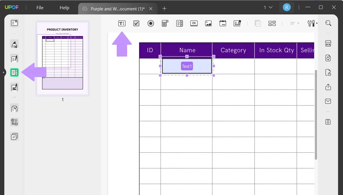 crear una tabla en pdf agregar campo de texto