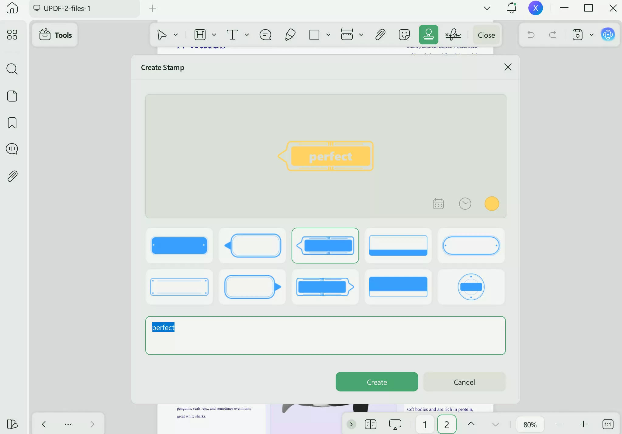 Now, you can select on shape you like and enter your name. If you like, you can change it color. Click on the "Create"