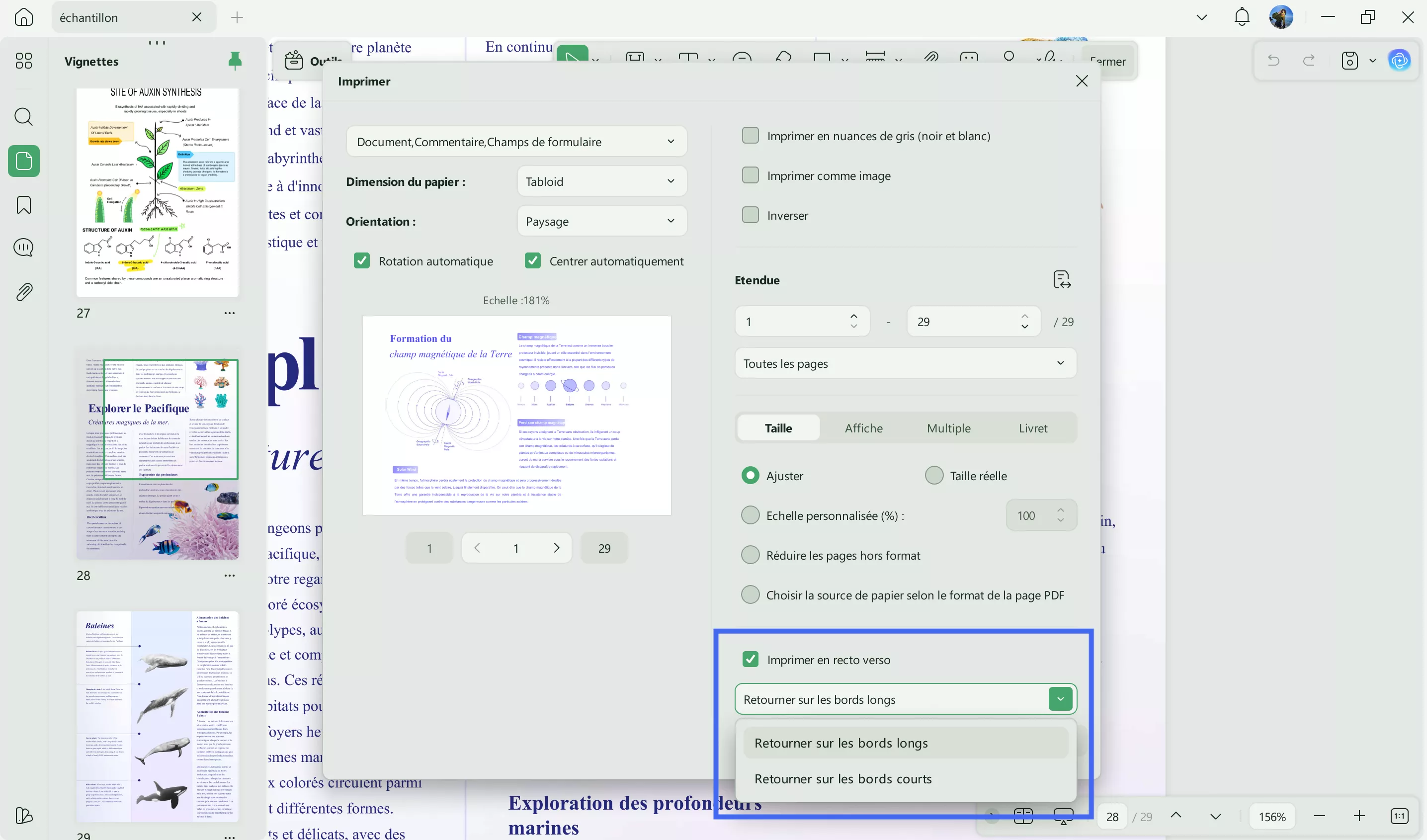 retourner sur les bords longs ou courts