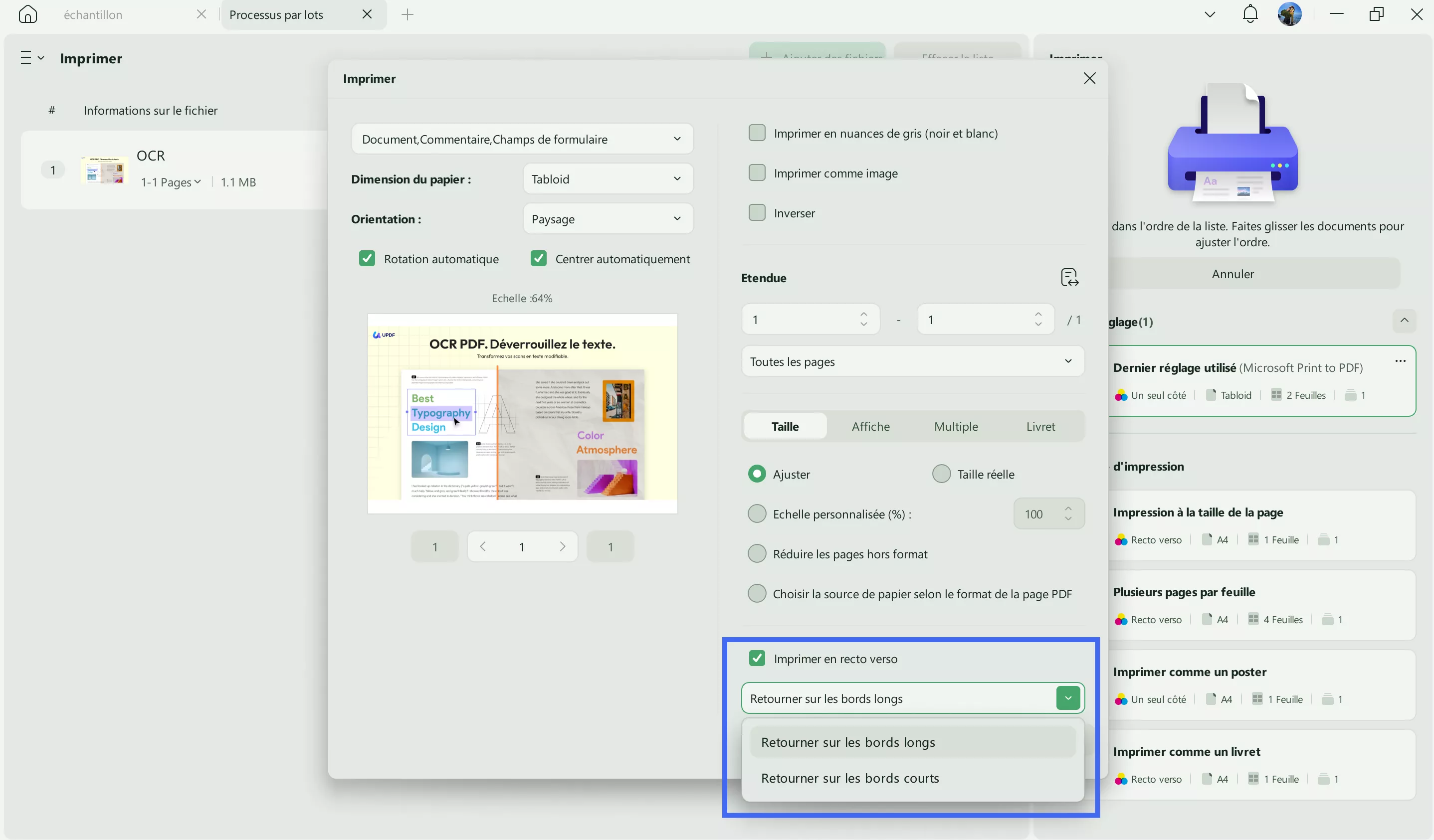 retourner sur les bords longs ou courts