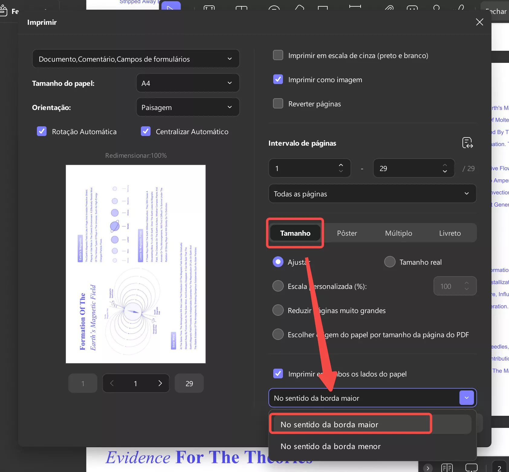 virar na borda longa ou curta