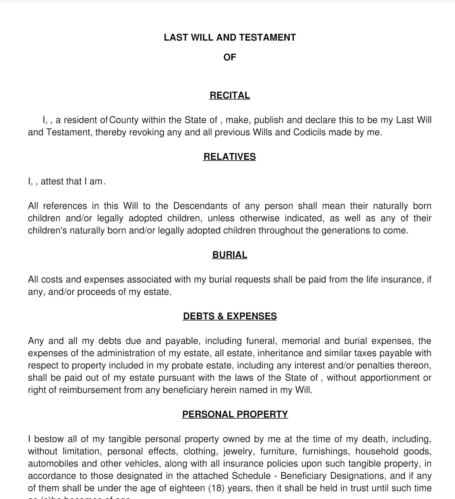 Last Will and Testament PDF Template from willtemplates.com