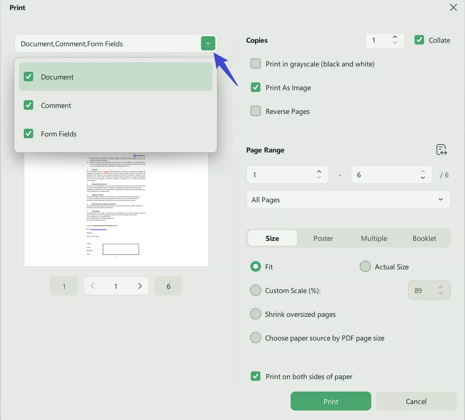 Customize UPDF Print Settings to convert fillable PDF form to regular PDF with UPDF
