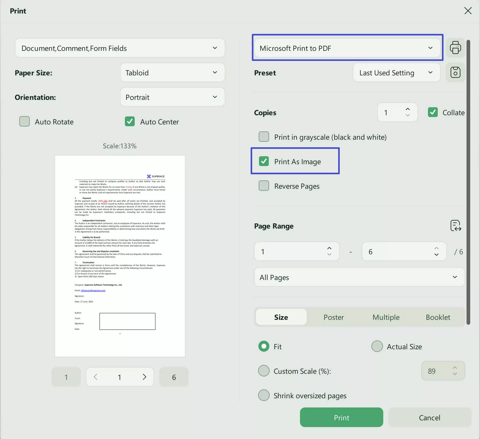 Print as image to convert fillable PDF form to regular PDF with UPDF