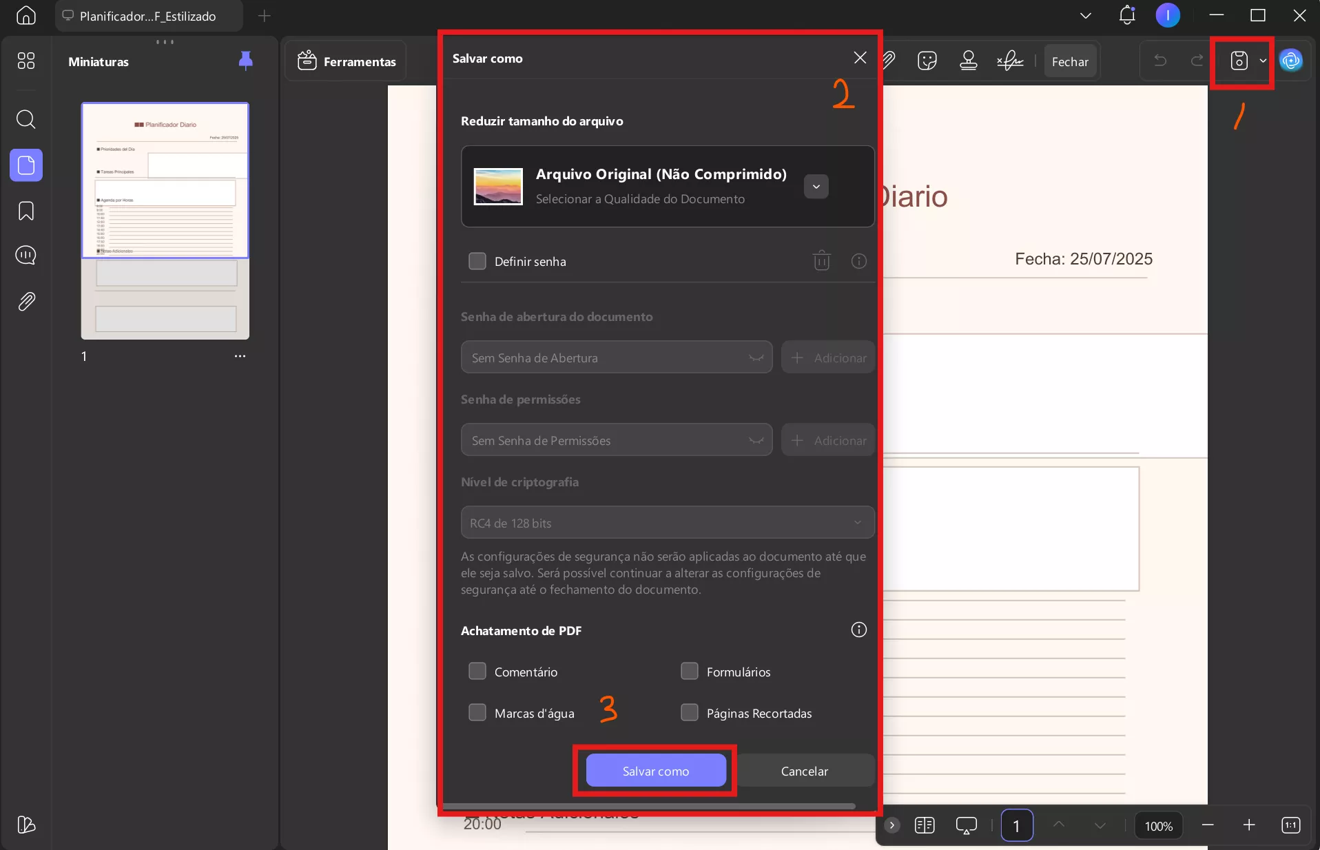 salvar um compactado