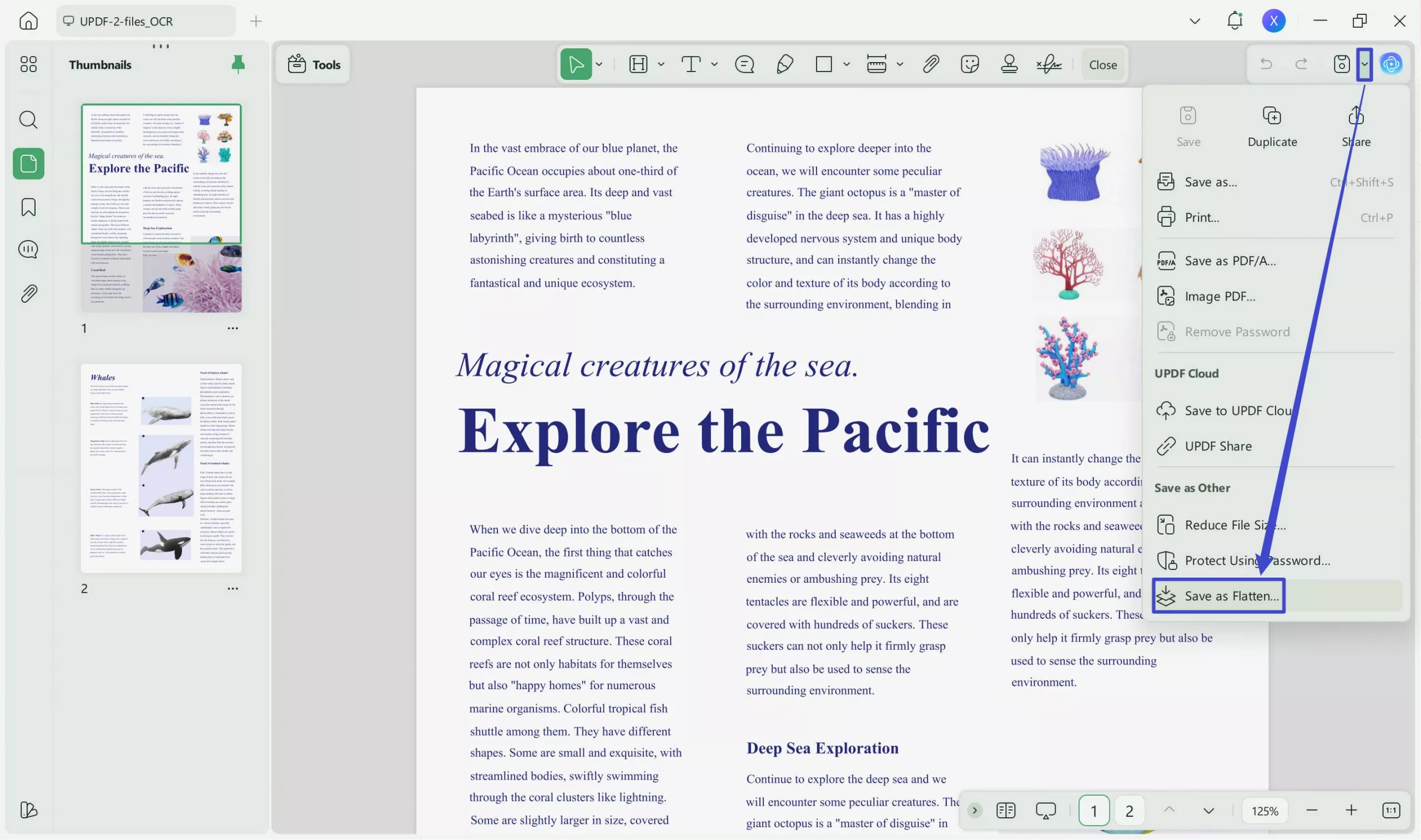 save as flatten with UPDF to fix PDF not converting to Word correctly