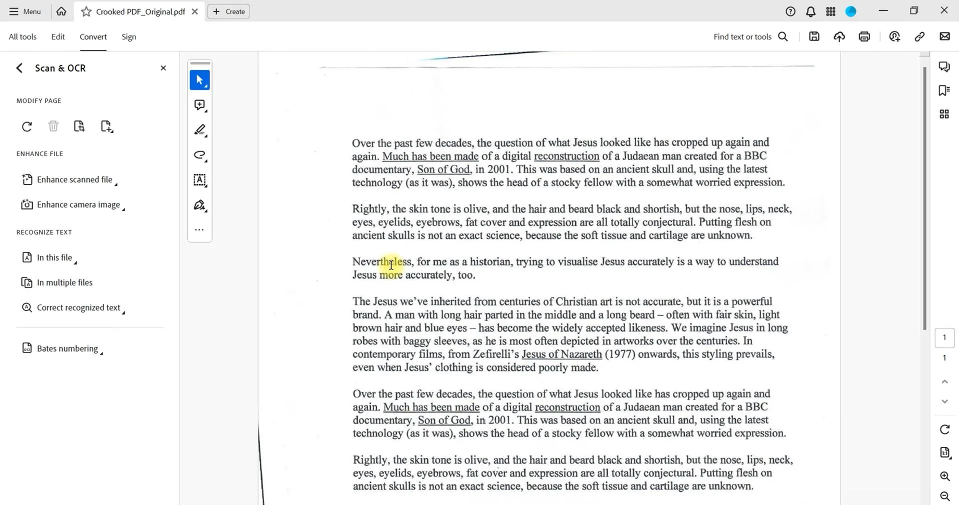 スキャンしたPDFを補正し、Adobe Acrobatで補正済みのPDFを保存する
