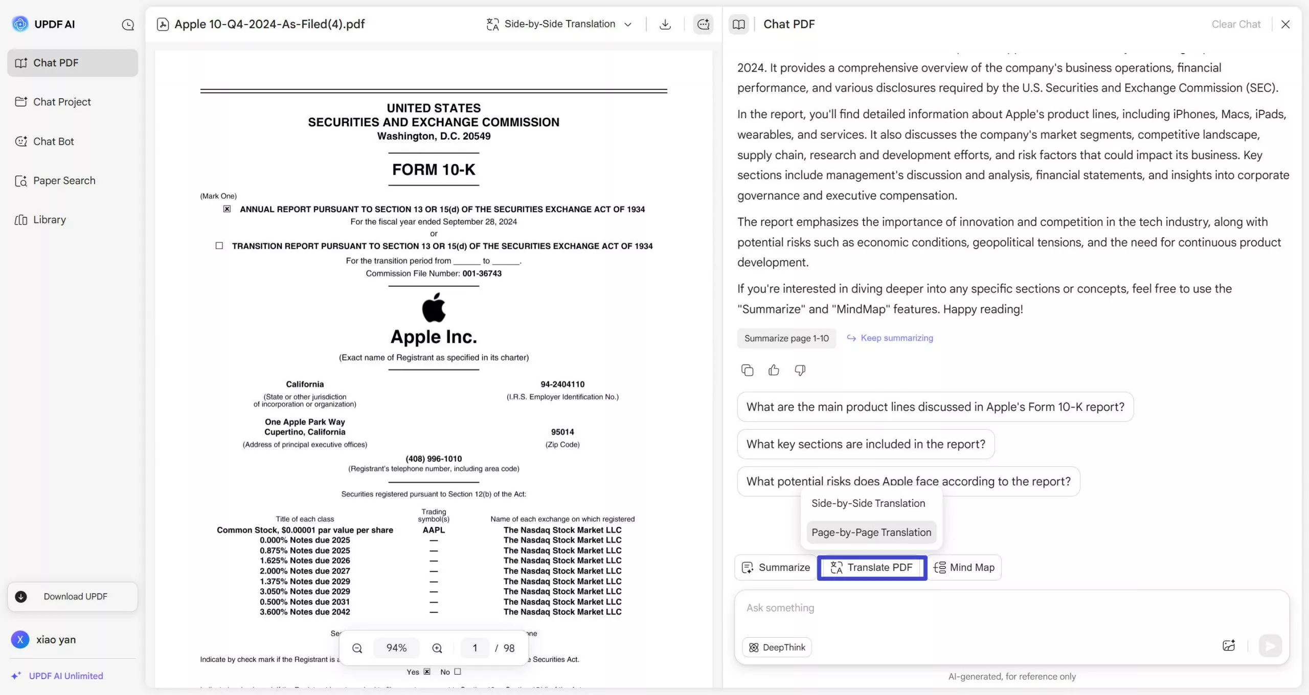 Translate hebrew PDF to english with UPDF AI Online