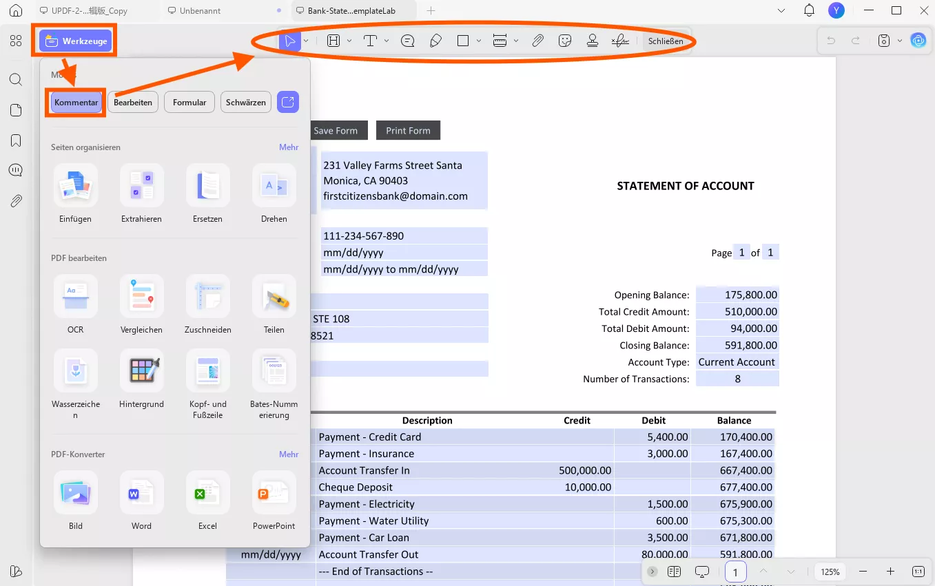 Kontoauszugsgenerator UPDF
