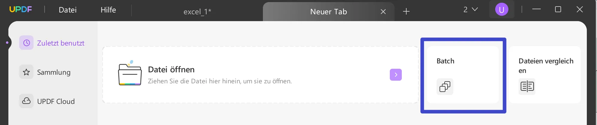 Schaltfläche zur Stapelauswahl in UPDF