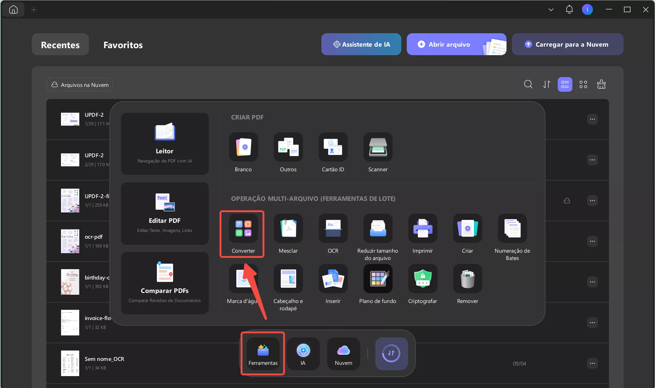 escolha a conversão em lote