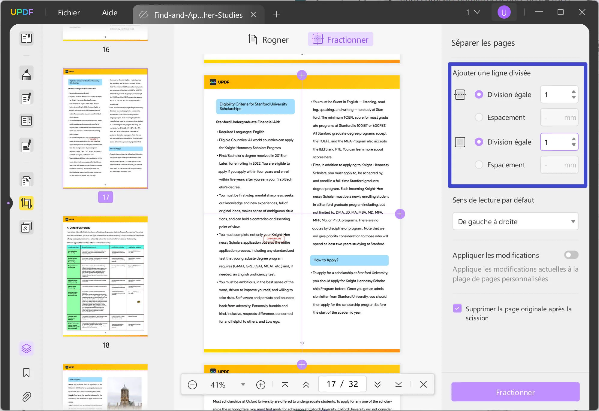 diviser le pdf par taille de pages divisées
