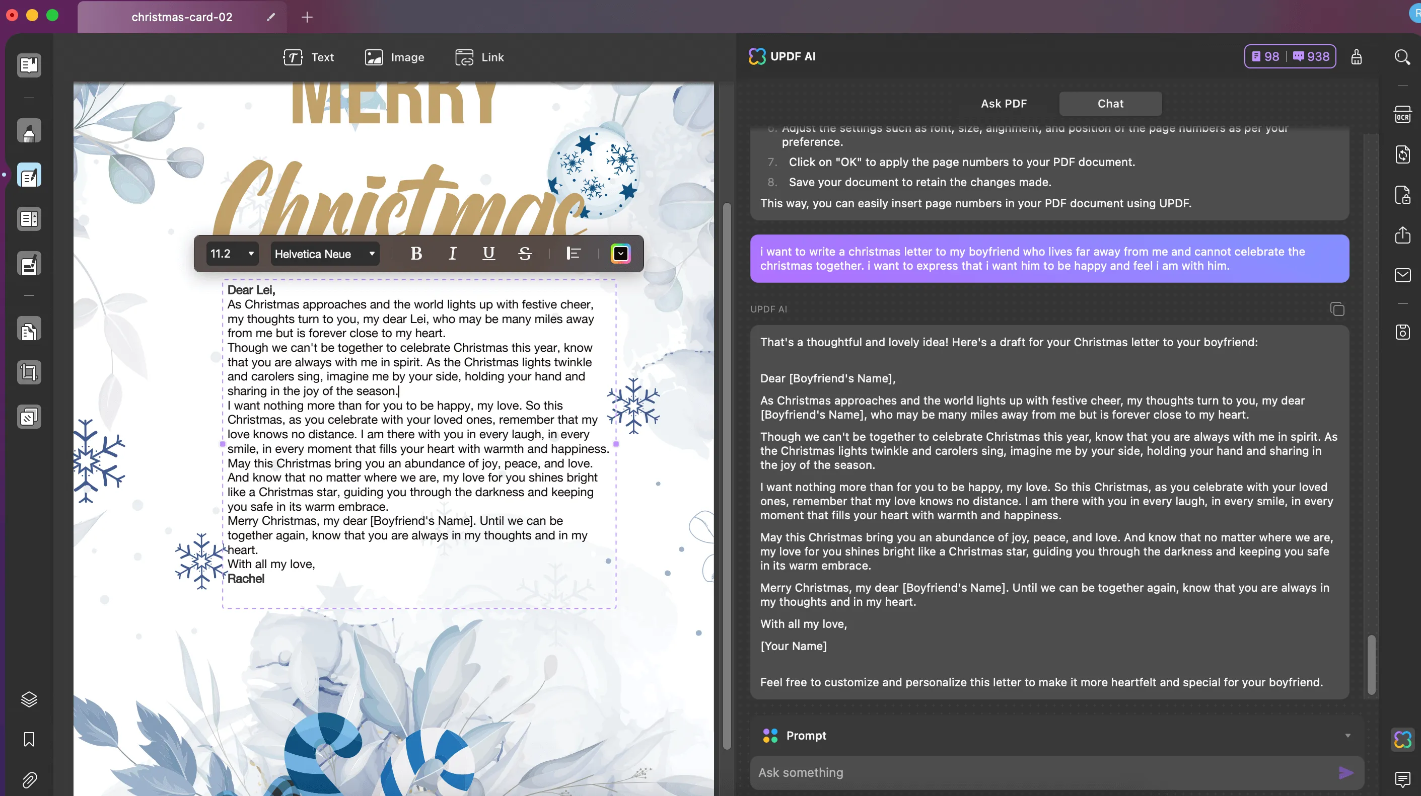 Customize the christmas letter with UPDF