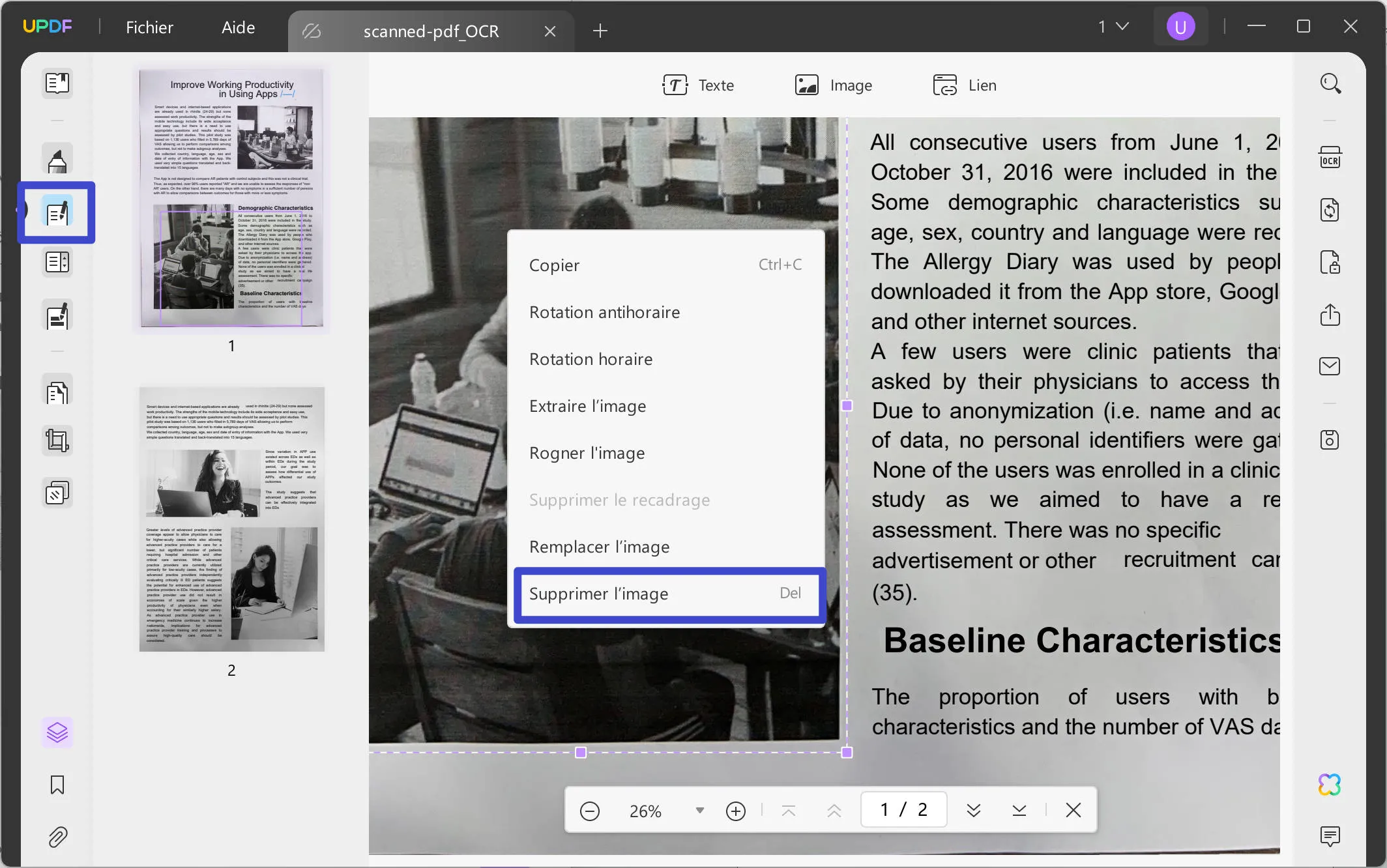 Redresser un PDF numérisé, supprimer l'image d'arrière-plan pour Redresser un PDF numérisé avec UPDF