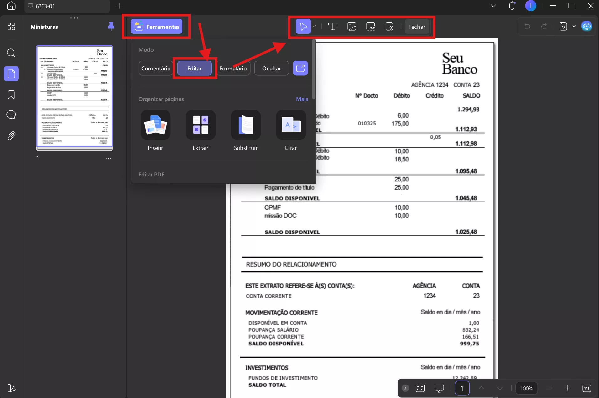 gerador de extrato bancário updf