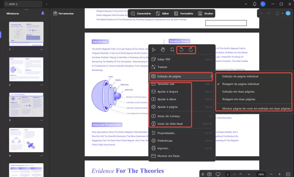 exibição da página