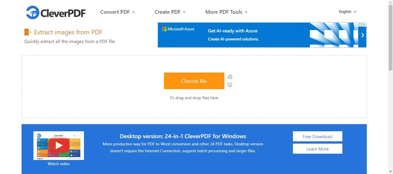 Extract images from PDF online upload your pdf file with cleverPDF