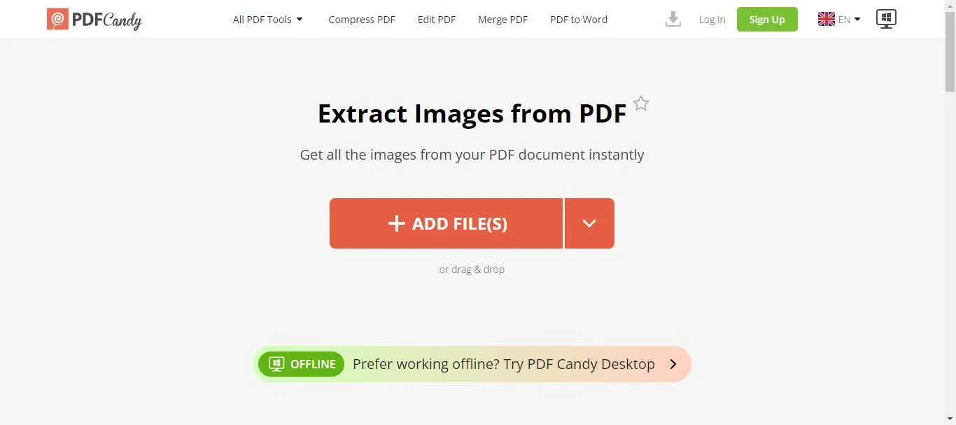 Extract images from PDF online upload pdf file with PDF Candy