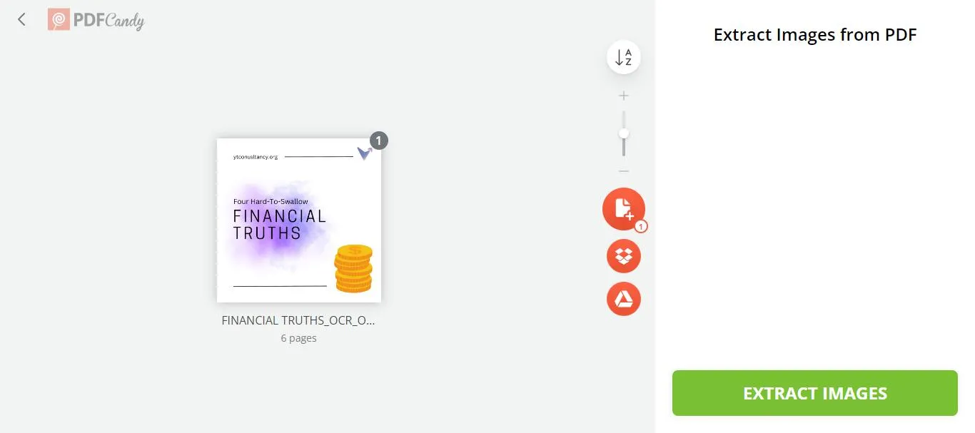 Extract images from PDF online click extract images in the PDF Candy